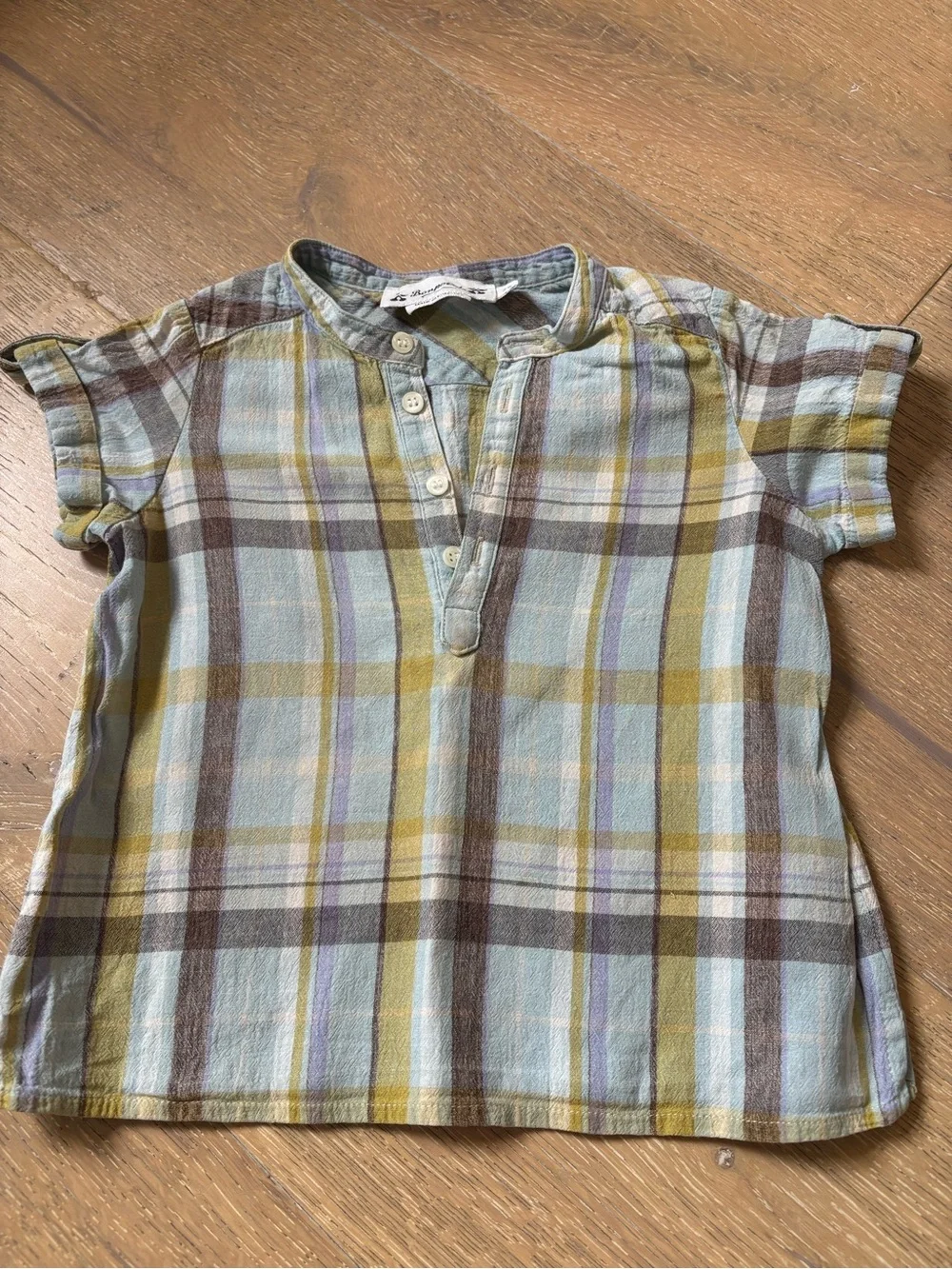 Bonpoint Plaid Short-Sleeve Henley shirt boys 2